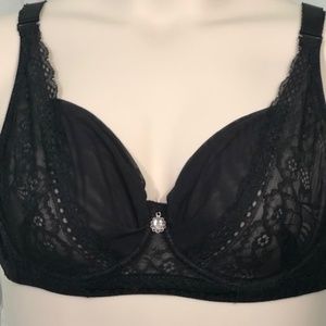 NEW!! Sexy Black Lace & Sheer Mesh Push-Up Bra 44C